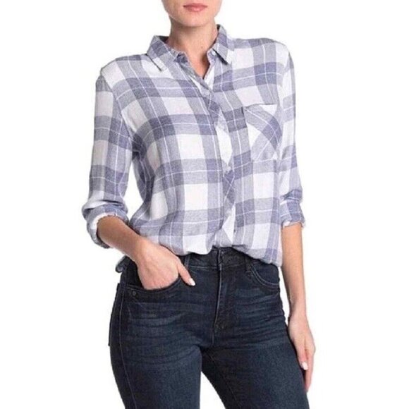 Rails Womens Sz M Blue & White Plaid Hunter Flannel Shirt in River Melange - Picture 1 of 10